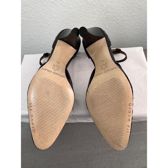 ANTONIO MELANI Black Woven Texture Ankle Strap Pointed Toe D'Orsay Pumps - Picture 4 of 6